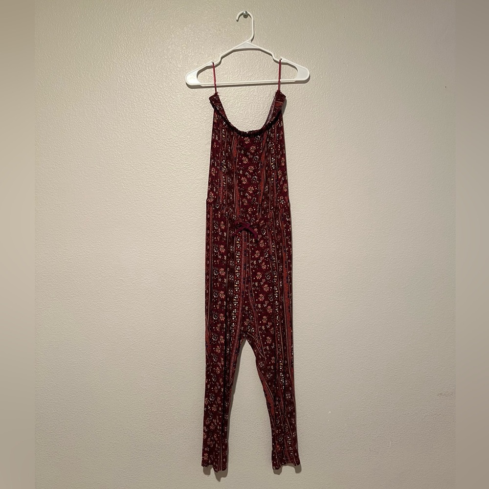 Ambiance Red Patterned Strapless Jumpsuit